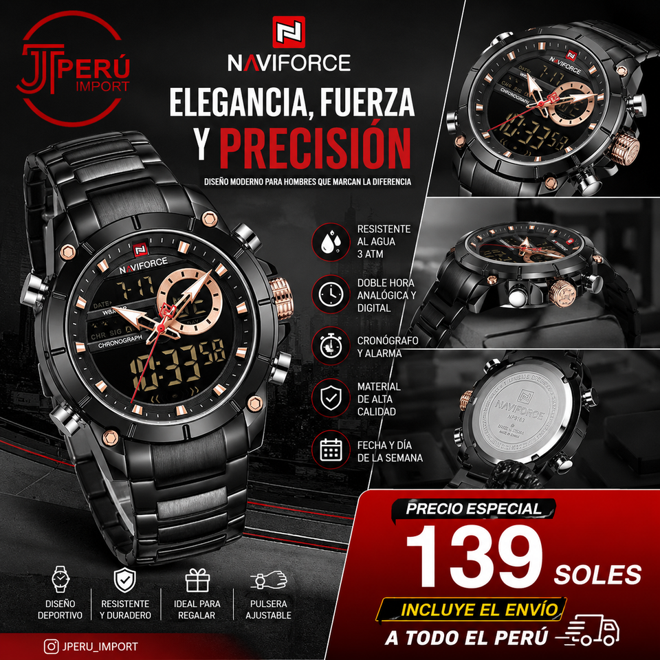 NAVIFORCE 9163 AZUL Y NEGRO TIKTOK