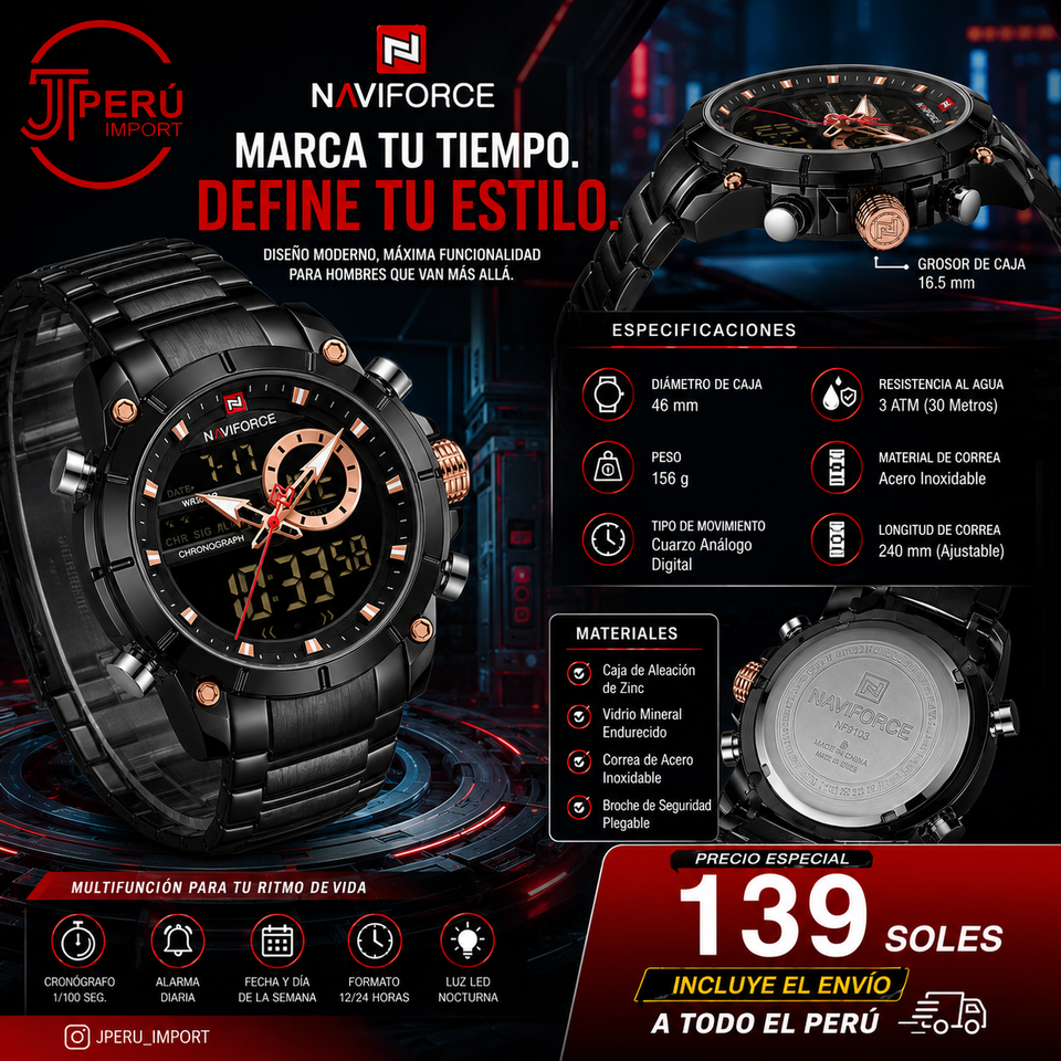 NAVIFORCE 9163 AZUL Y NEGRO TIKTOK