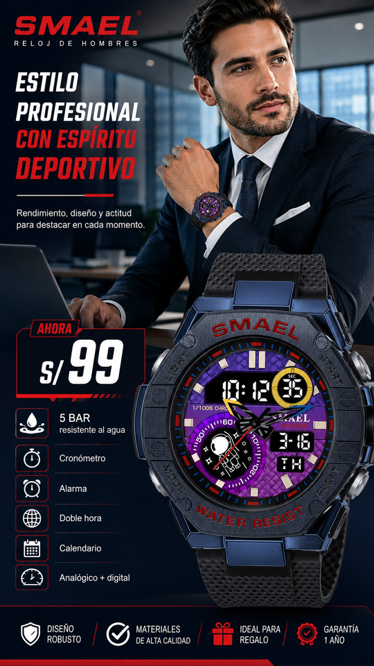 SMAEL 8068 Black and purple