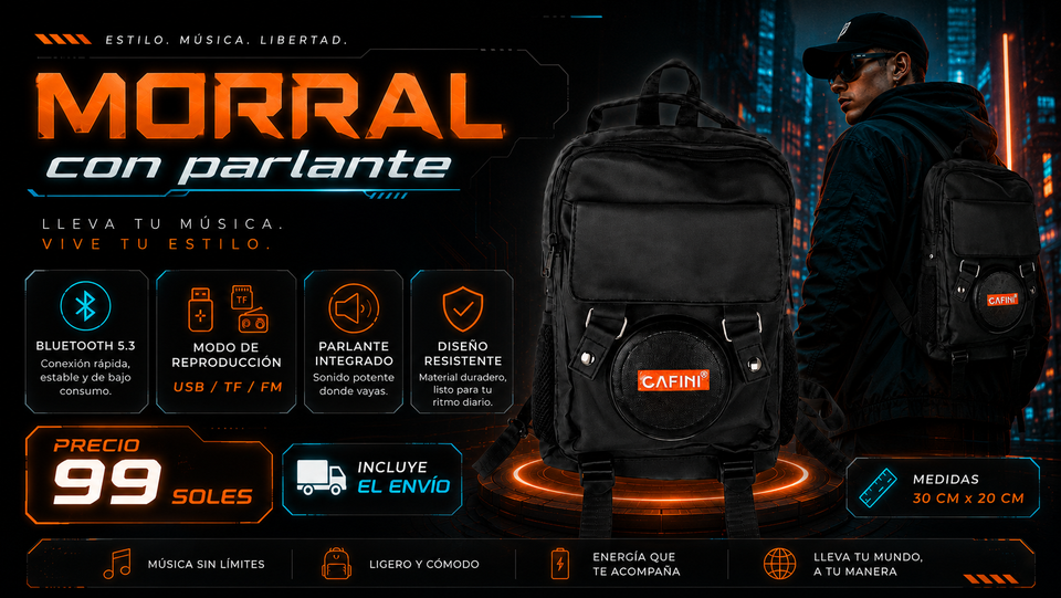 MORRAL CON PARLANTE BLUETOOTH