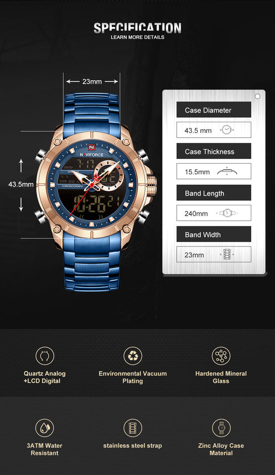 NAVIFORCE 9163 AZUL GOLD ROSE